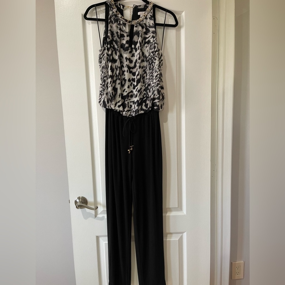 Caché Leopard Animal Print Jumpsuits Pants with Tie Front